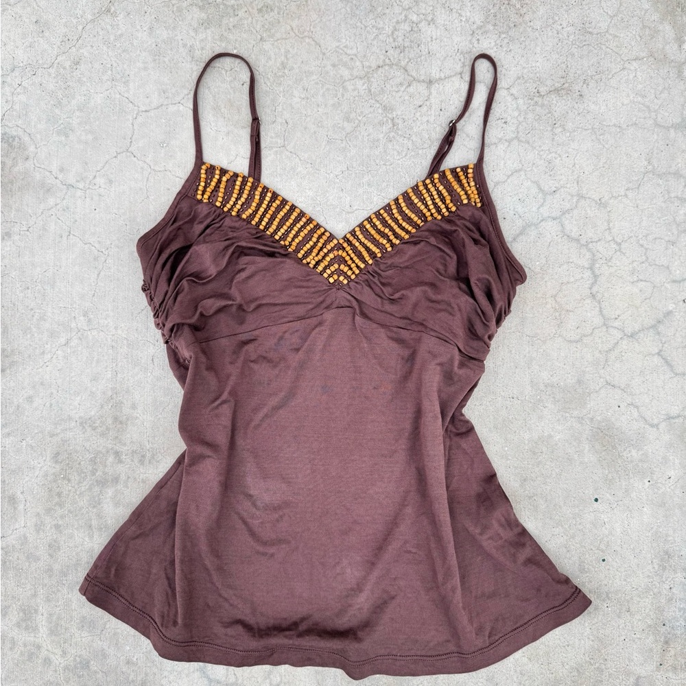 BCBGMaxAzria Brown Beaded Cami Top